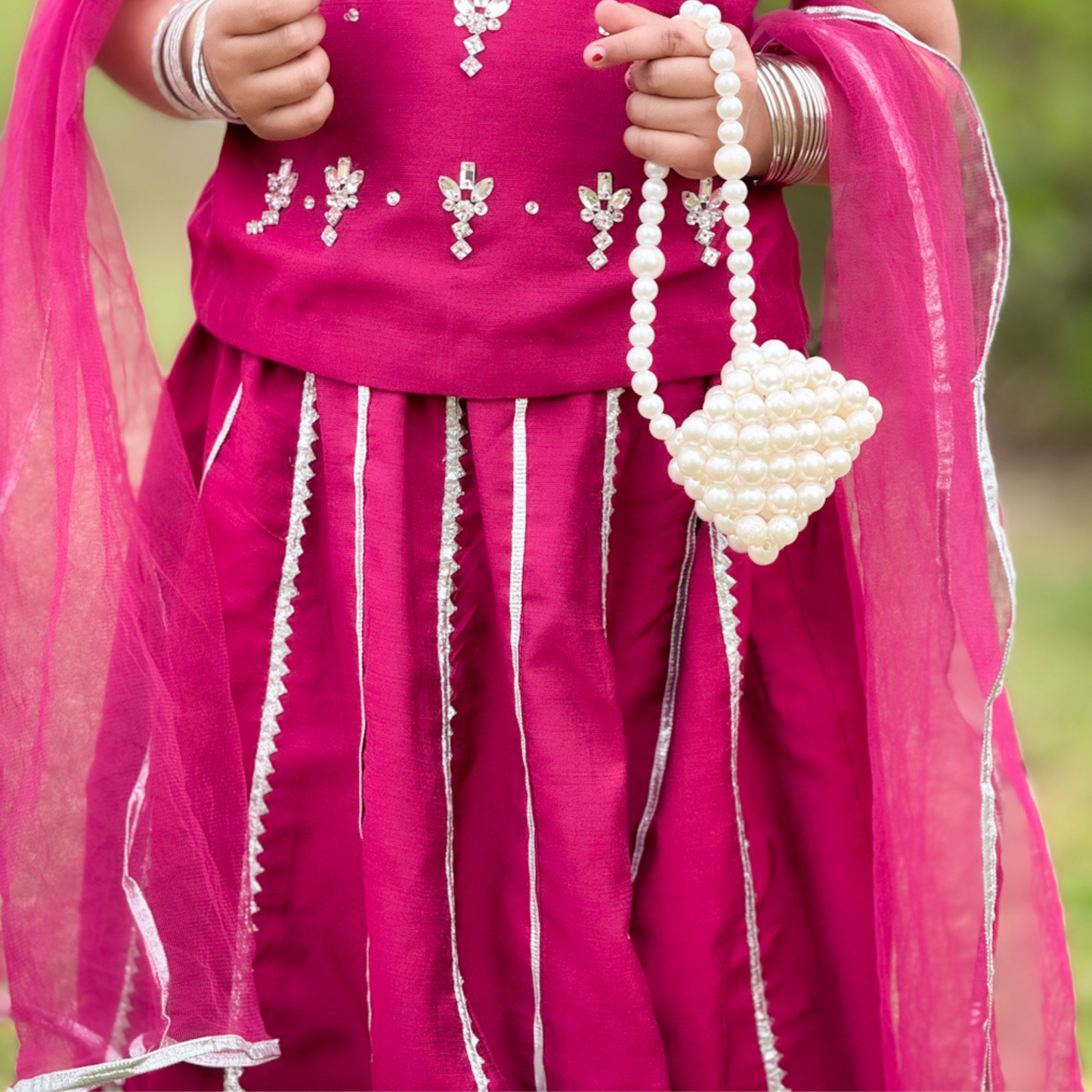 Dark Fuchsia Lehenga Choli - Gota Patti & Net Dupatta