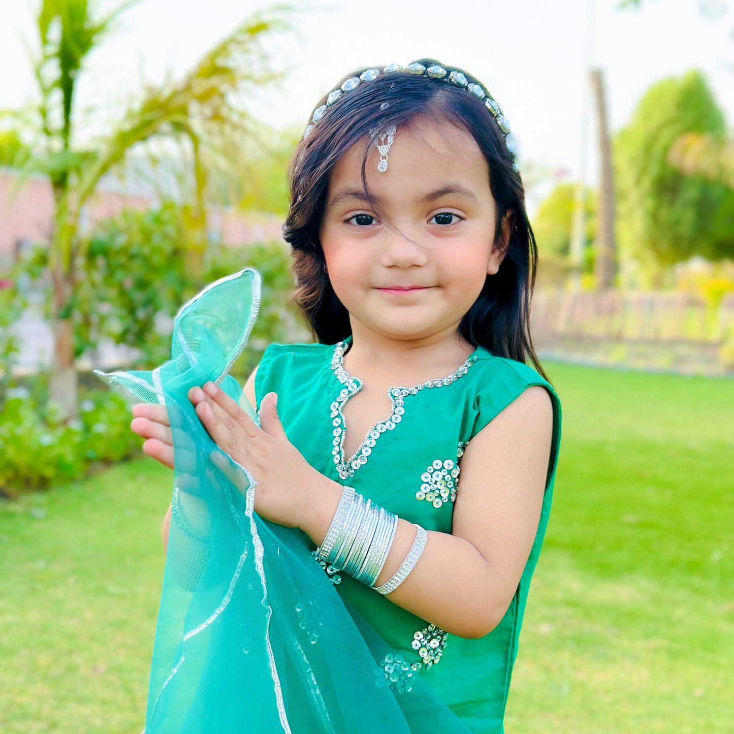 Emerelle Bottle Green Lawn Dress | Eid Wear | Pakistani Outfit