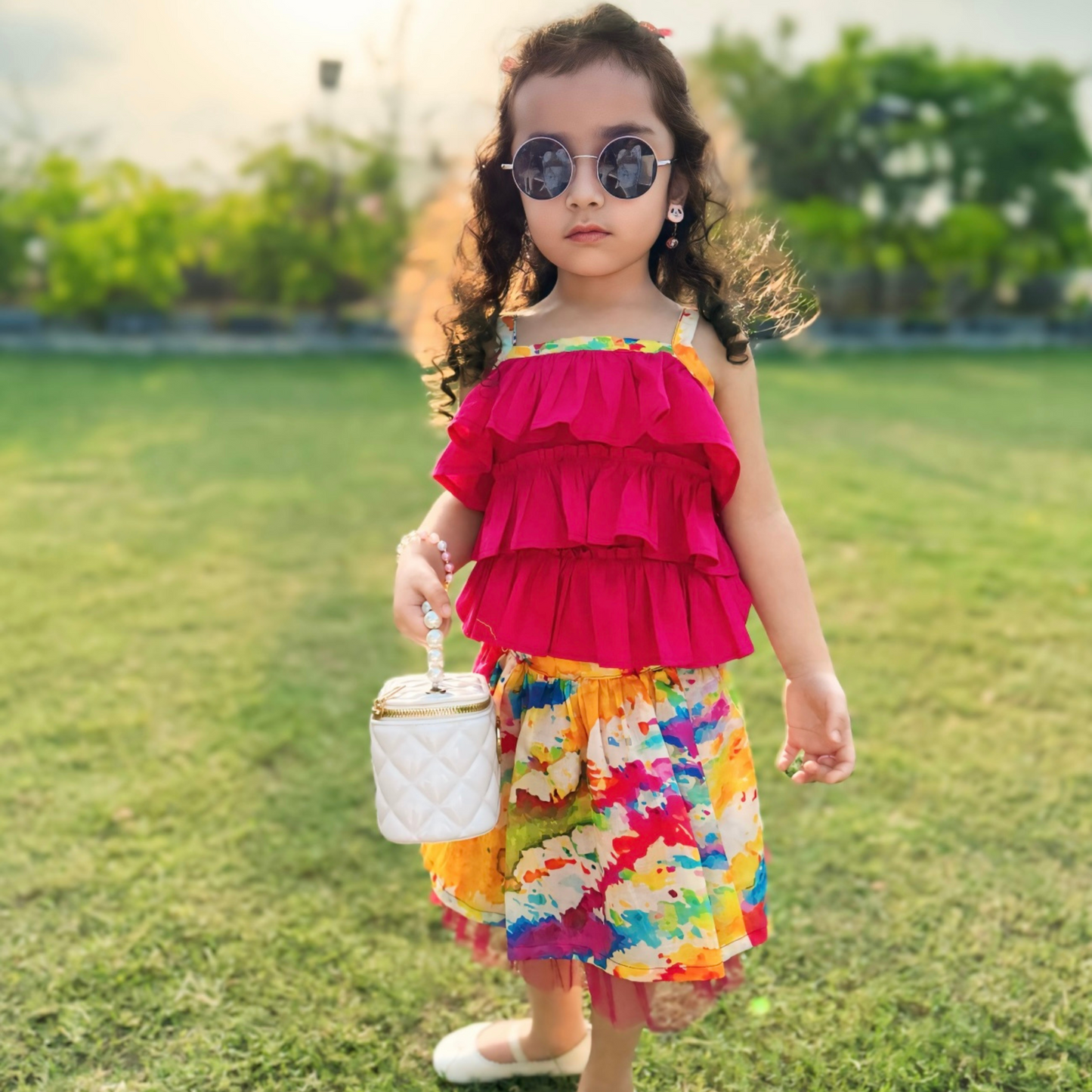Rainbow Ruffle Set Lawn Eid Dress | Tie-Dye Skirt | Kidswear Pakistan