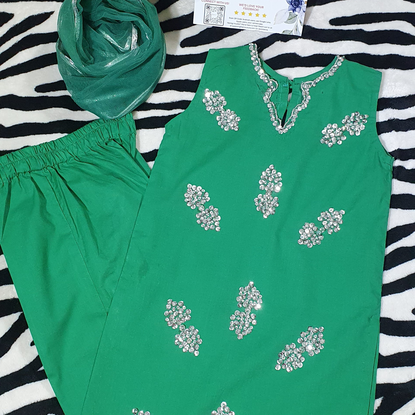Emerelle Bottle Green Lawn Dress | Eid Wear | Pakistani Outfit