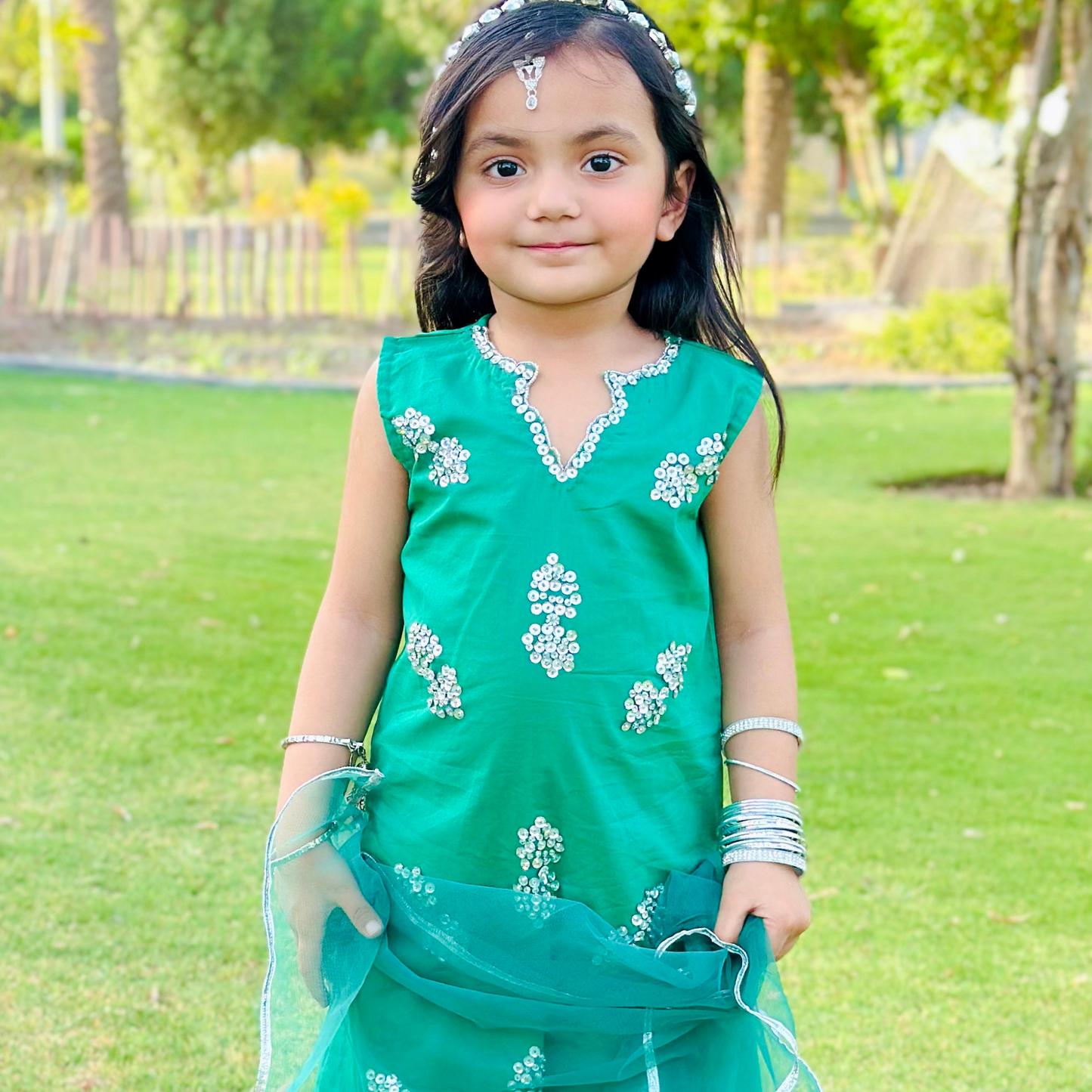 Emerelle Bottle Green Lawn Dress | Eid Wear | Pakistani Outfit