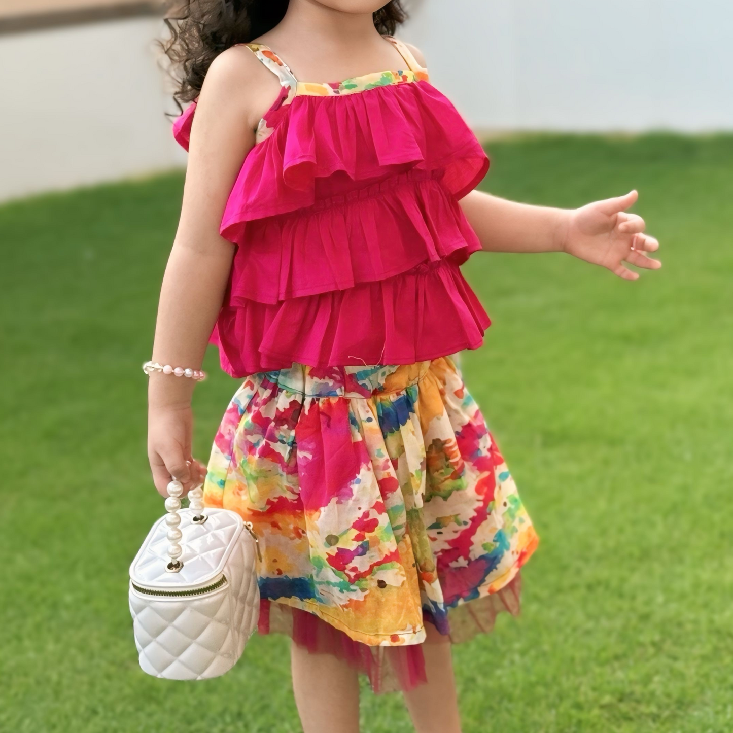 Rainbow Ruffle Set Lawn Eid Dress | Tie-Dye Skirt | Kidswear Pakistan