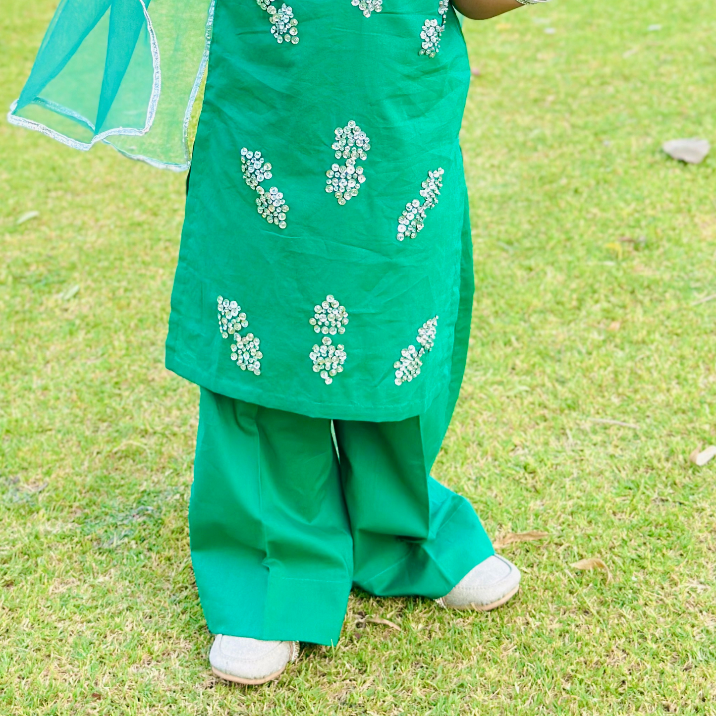 Emerelle Bottle Green Lawn Dress | Eid Wear | Pakistani Outfit