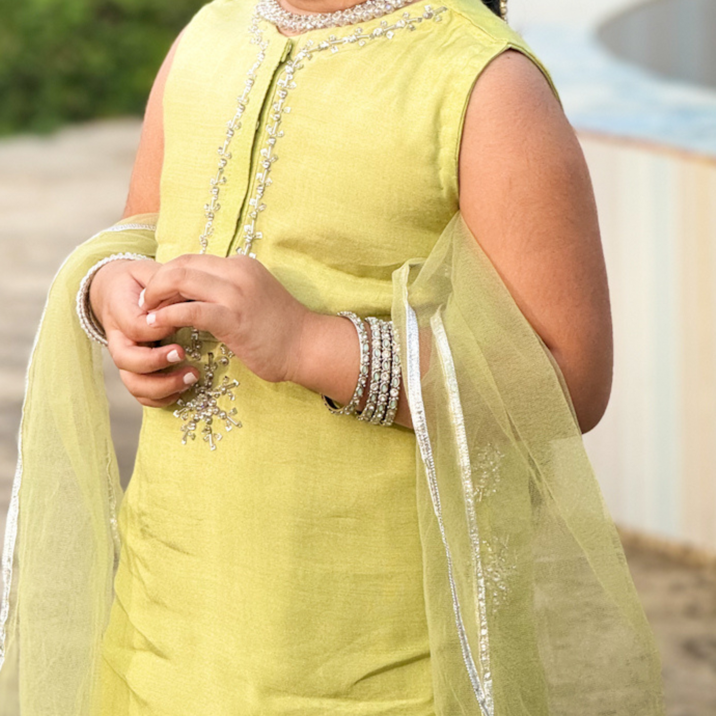 Silver Dew Lime Green Lior Lawn Silk Eid Wear | Luxury Pakistani Dress