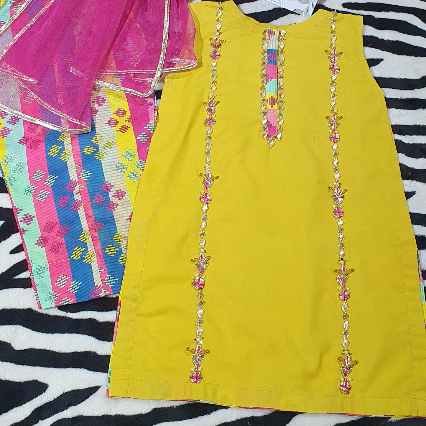Phulkari Sunshine Yellow Lawn Dress | Eid Wear | Pakistani Kurti