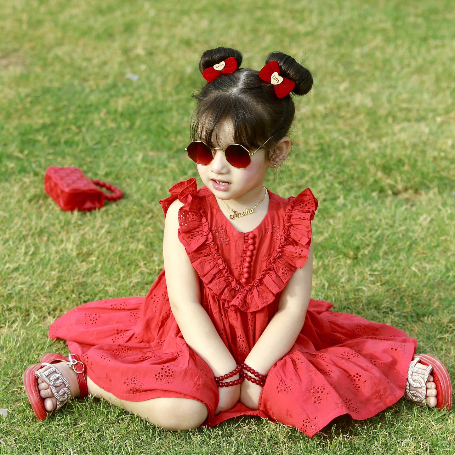 Carrot Red Chikankari Frock – Soft Cotton, Layered Design