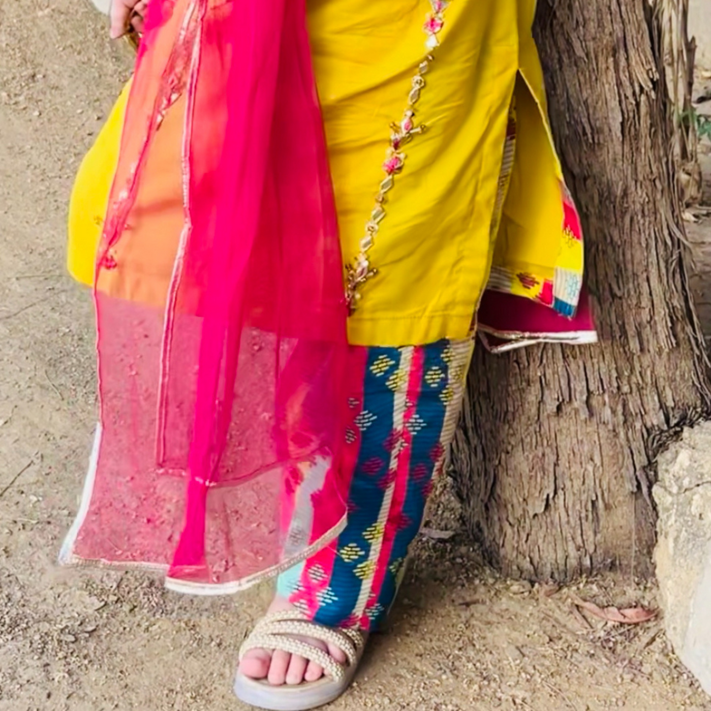 Phulkari Sunshine Yellow Lawn Dress | Eid Wear | Pakistani Kurti