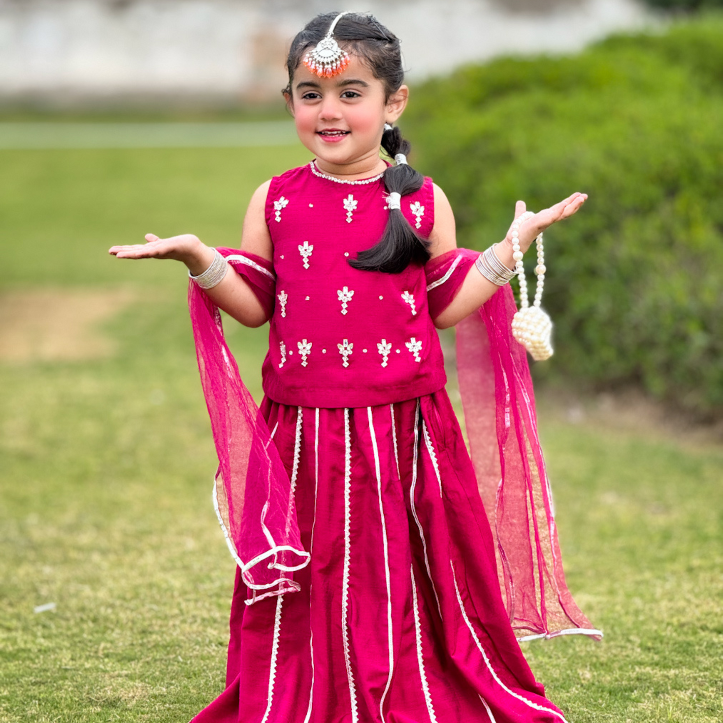 Dark Fuchsia Lehenga Choli - Gota Patti & Net Dupatta