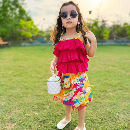 Rainbow Ruffle Set Lawn Eid Dress | Tie-Dye Skirt | Kidswear Pakistan