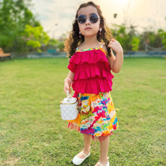 Rainbow Ruffle Set Lawn Eid Dress | Tie-Dye Skirt | Kidswear Pakistan