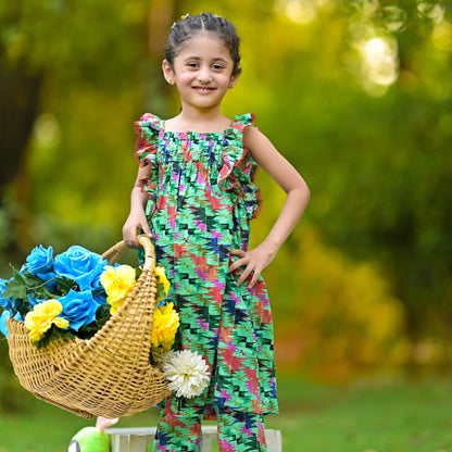 Blossom Breeze green dress with multi pattern