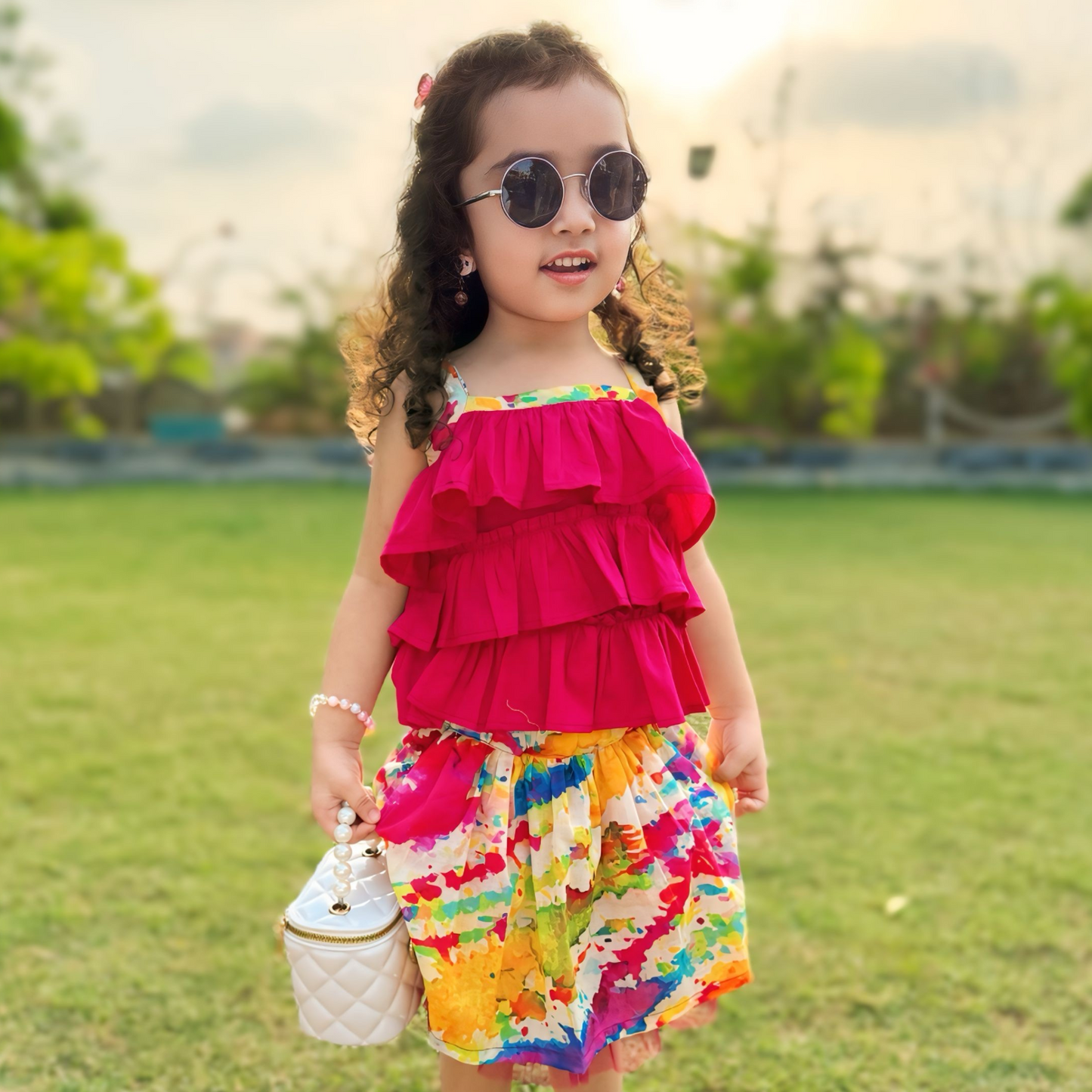 Rainbow Ruffle Set Lawn Eid Dress | Tie-Dye Skirt | Kidswear Pakistan