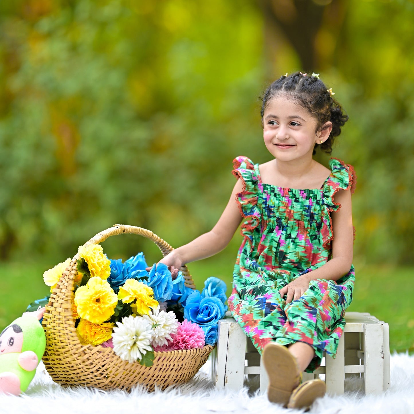 Blossom Breeze green dress with multi pattern