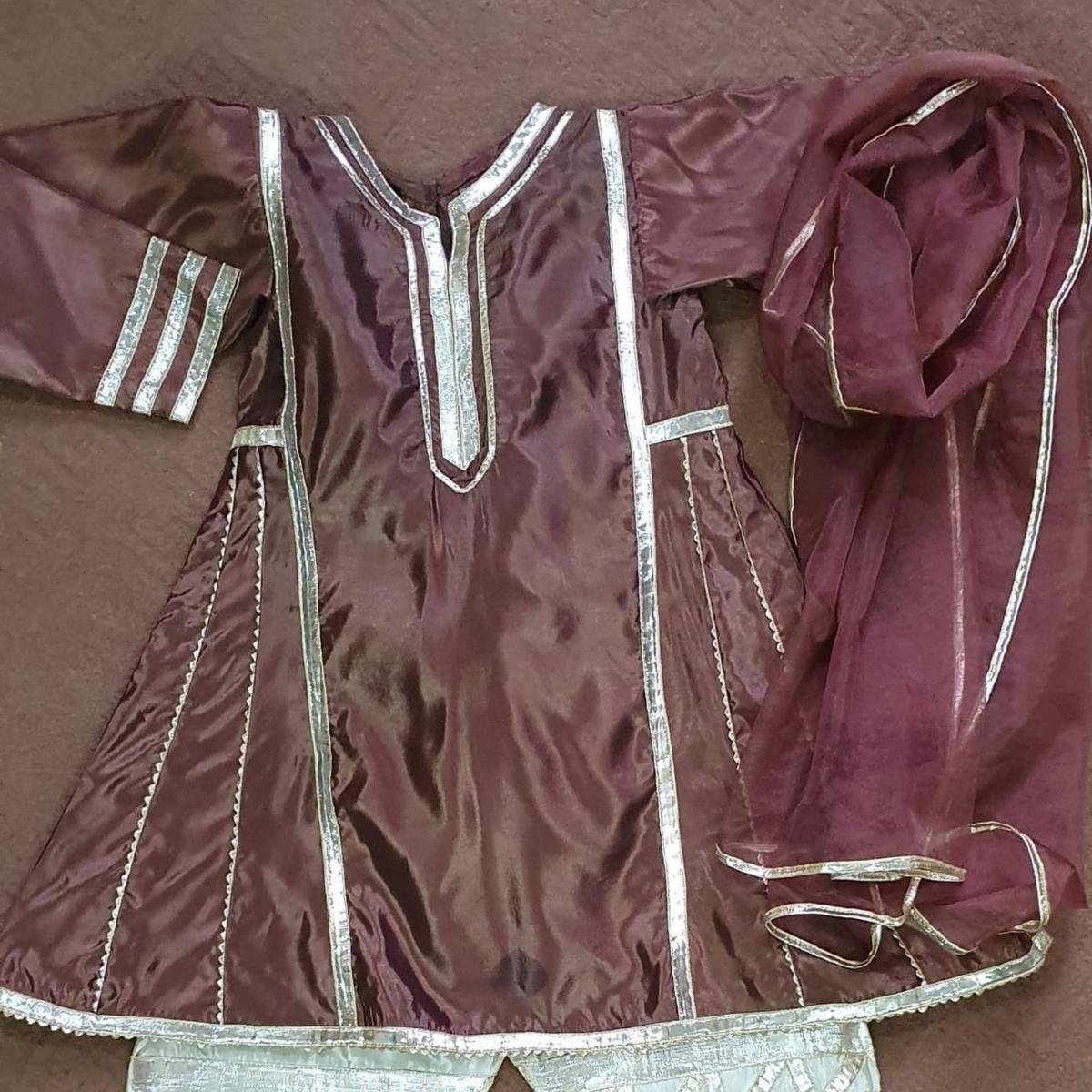 Brown Kathan Silk Kalidar Frock For Girls | Hand Embellished Gotta Patti & Lapa Work | Luxury Kids Wear | FariCouture