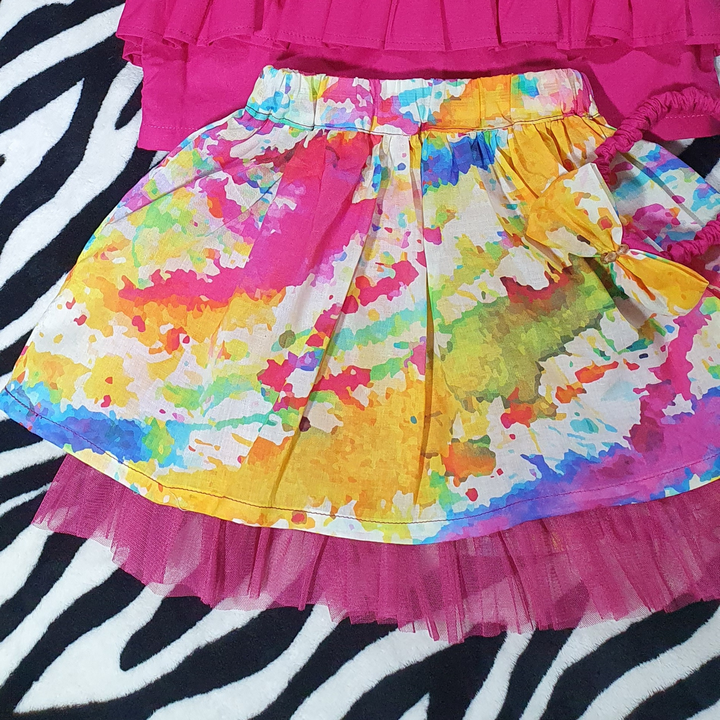Rainbow Ruffle Set Lawn Eid Dress | Tie-Dye Skirt | Kidswear Pakistan