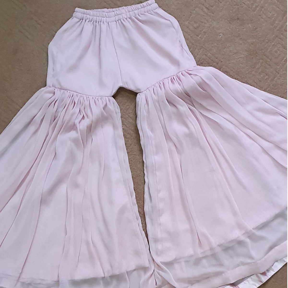 Blush belle |Blush Pink Crinkle Chiffon Gharara Set For Girls | Hand Embellished Luxury Kids Dress | FariCouture