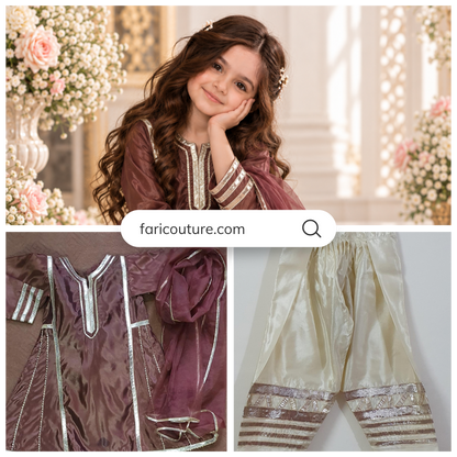 Brown Kathan Silk Kalidar Frock For Girls | Hand Embellished Gotta Patti & Lapa Work | Luxury Kids Wear | FariCouture
