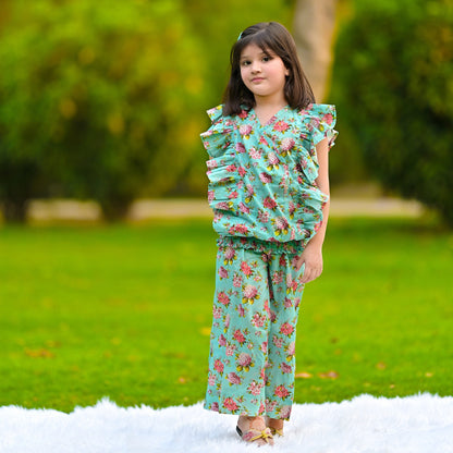 Blossom Breeze Teal frill dress