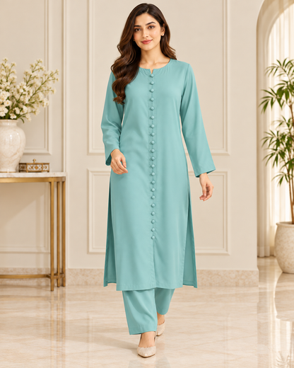 Sage Serenity – Mint Frost Soft Crepe Long Shirt Co-Ord Set