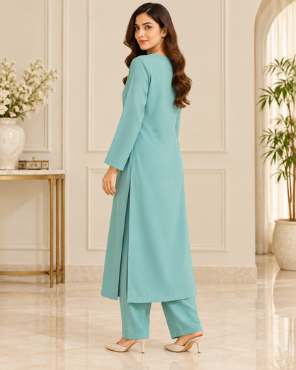 Sage Serenity – Mint Frost Soft Crepe Long Shirt Co-Ord Set