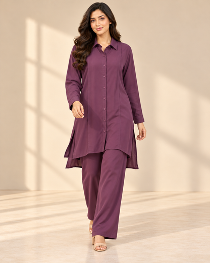 Plum Royal | Deep Plum 2 Piece Co-Ord Set | FariCouture