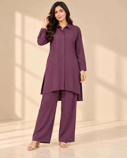 Plum Royal | Deep Plum 2 Piece Co-Ord Set | FariCouture
