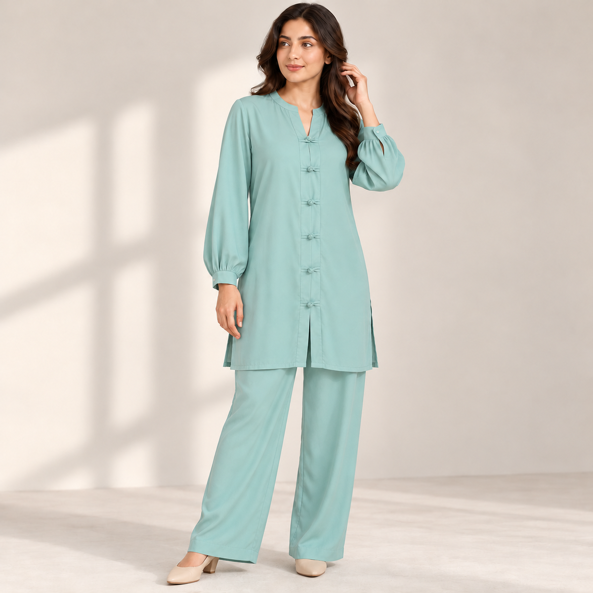 Sage Serenity | Mint Green 2 Piece Co-Ord Set | FariCouture