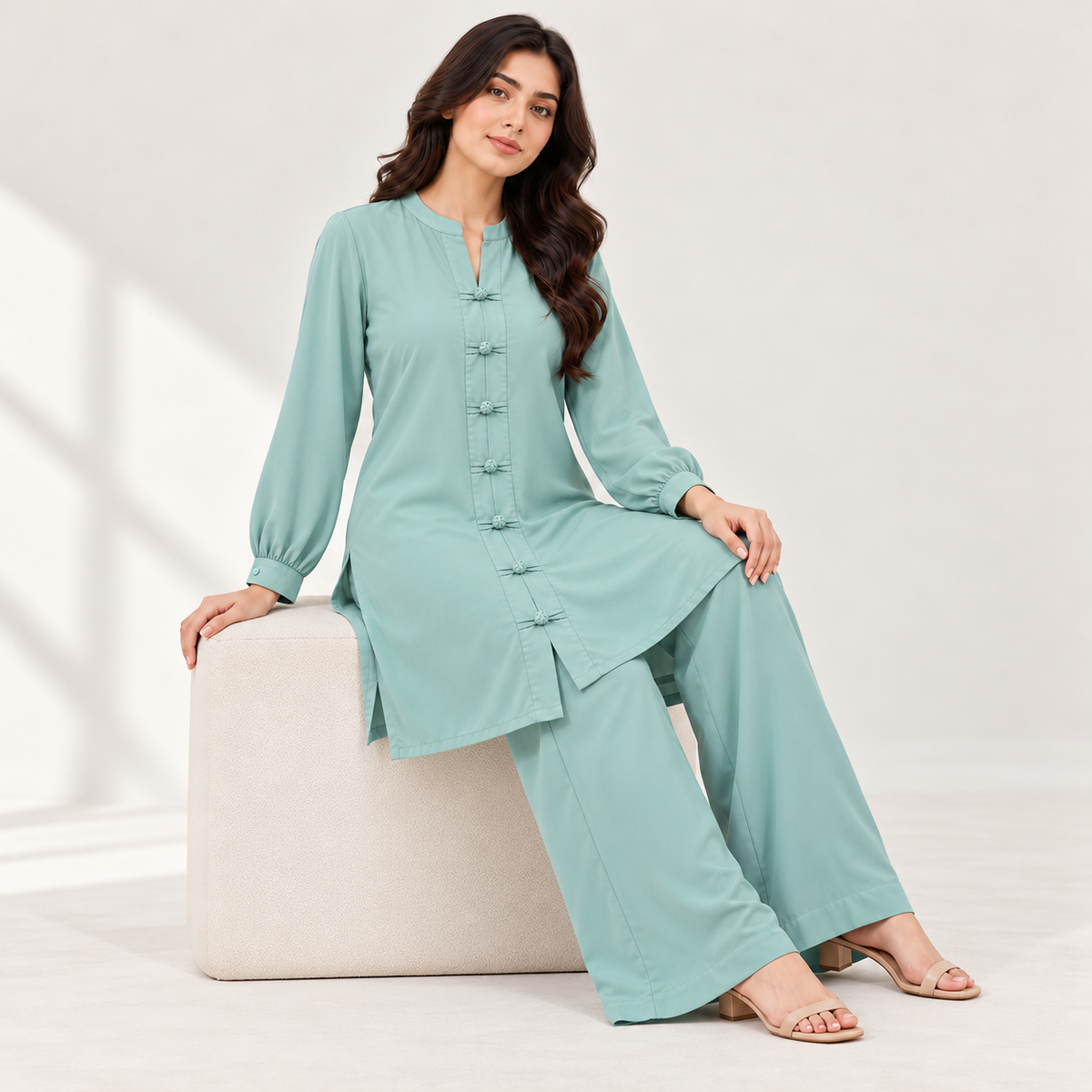 Sage Serenity | Mint Green 2 Piece Co-Ord Set | FariCouture