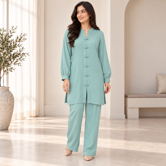 Sage Serenity | Mint Green 2 Piece Co-Ord Set | FariCouture