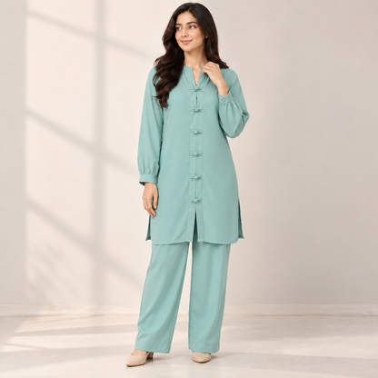 Sage Serenity | Mint Green 2 Piece Co-Ord Set | FariCouture