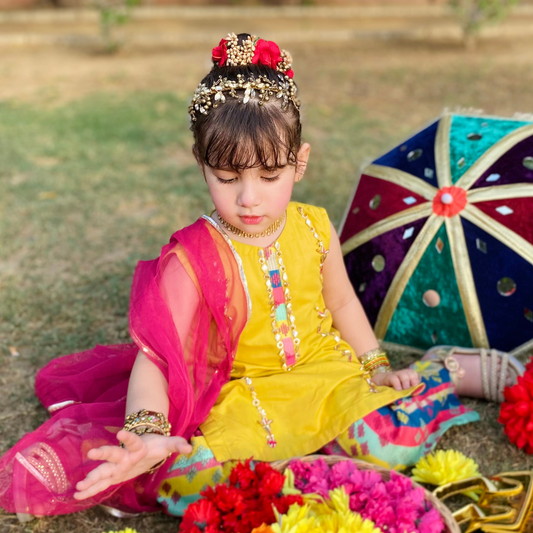 Phulkari Sunshine Yellow Lawn Dress | Eid Wear | Pakistani Kurti