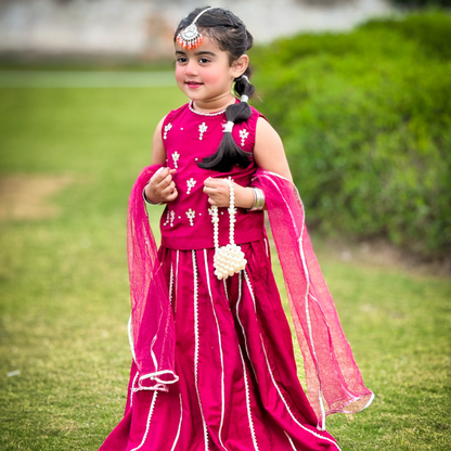 Dark Fuchsia Lehenga Choli - Gota Patti & Net Dupatta