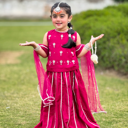 Dark Fuchsia Lehenga Choli - Gota Patti & Net Dupatta